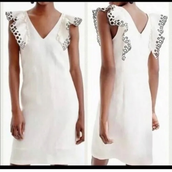 J. Crew Dresses & Skirts - J. Crew Dress Embroidered Eyelet Ruffle Sleeveless Resort Wear Ivory & Black 12